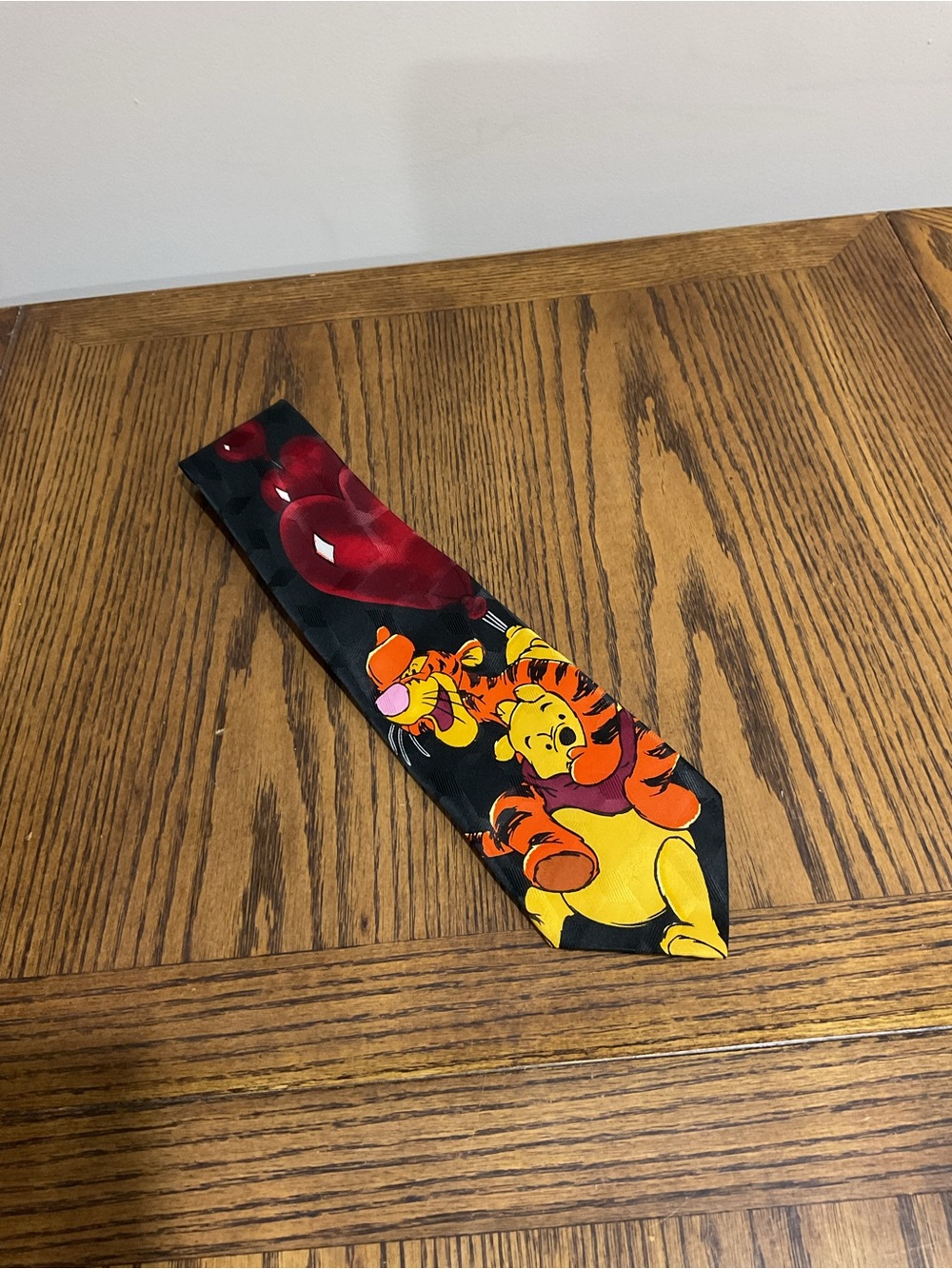 Disney Winnie the Pooh & Tigger Tie - Black, Yellow, Orange + Red Heart Balloons